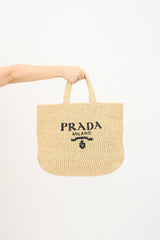 Prada Raffia Crochet Logo Tote Bag