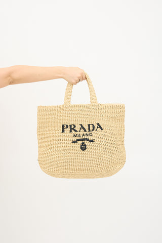 Prada Raffia Crochet Logo Tote Bag