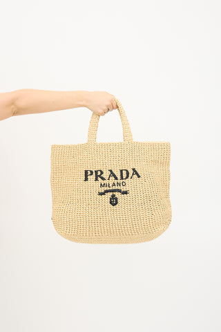 Prada Raffia Crochet Logo Tote Bag