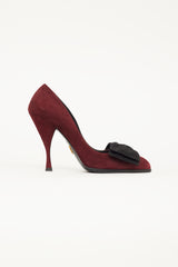 Prada Burgundy Suede & Black Velvet Bow Pump