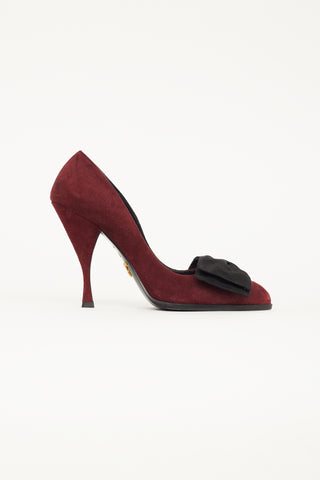 Prada Burgundy Suede & Black Velvet Bow Pump