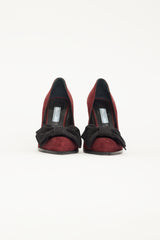 Prada Burgundy Suede & Black Velvet Bow Pump