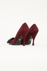 Prada Burgundy Suede & Black Velvet Bow Pump