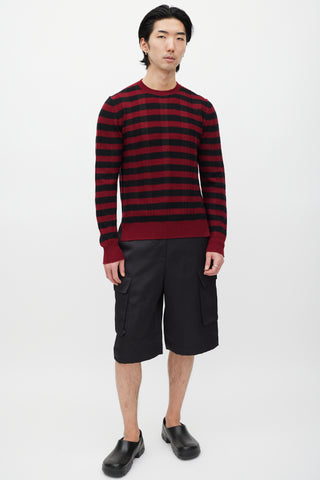 Prada Red & Black Cashmere Striped Knit Sweater