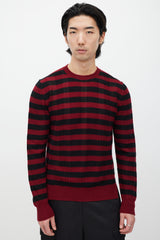 Prada Red & Black Cashmere Striped Knit Sweater