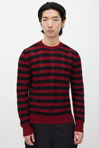 Prada Red & Black Cashmere Striped Knit Sweater