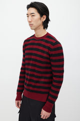 Prada Red & Black Cashmere Striped Knit Sweater