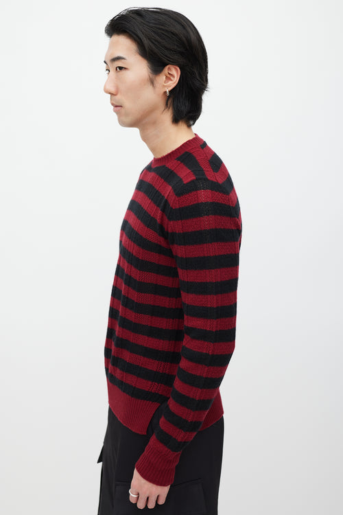 Prada Red & Black Cashmere Striped Knit Sweater