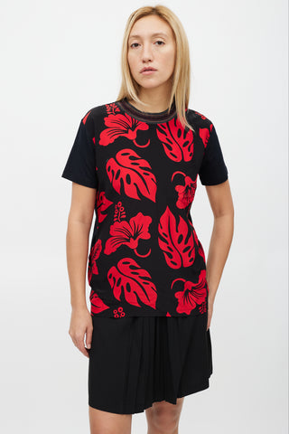Prada Red & Black Floral T-Shirt