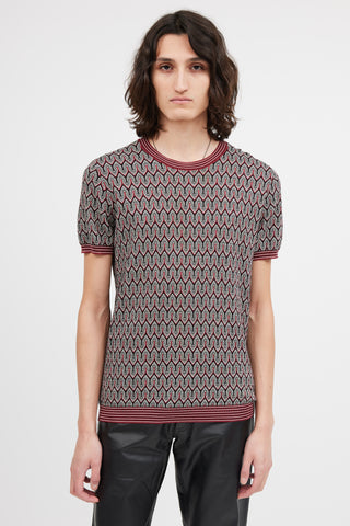 Prada Red & Black Knit Pattern Top