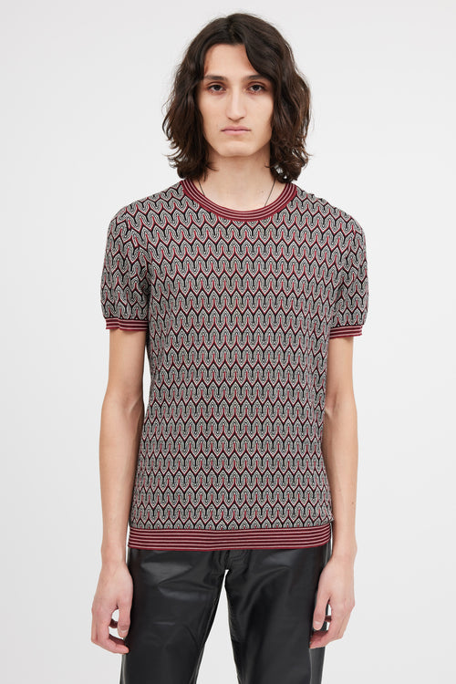 Prada Red & Black Knit Pattern Top