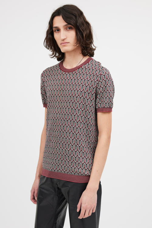 Prada Red & Black Knit Pattern Top