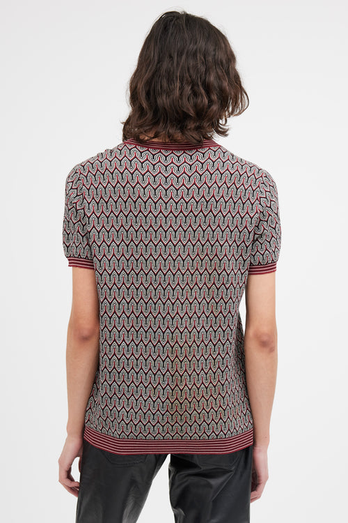 Prada Red & Black Knit Pattern Top