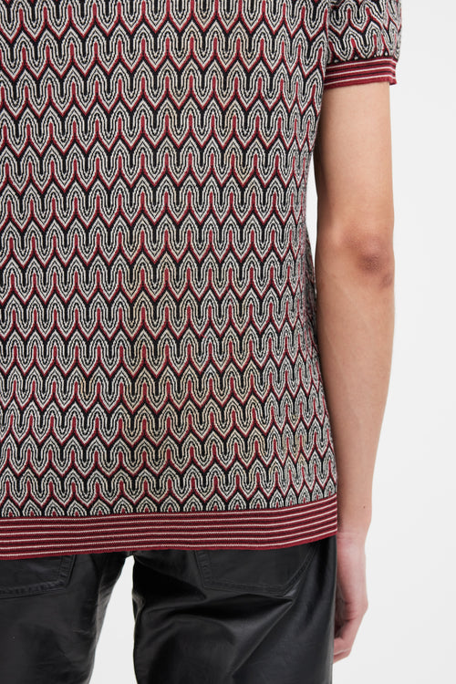 Prada Red & Black Knit Pattern Top