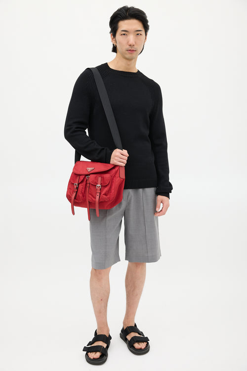 Prada Red & Black Nylon Messenger Bag