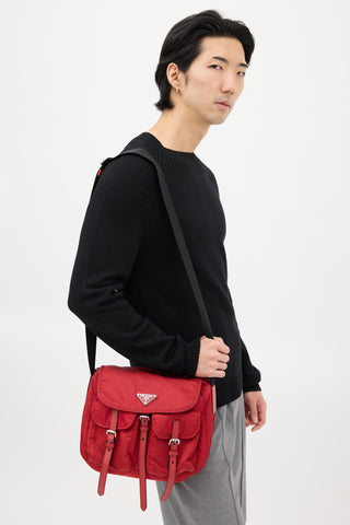 Prada Red & Black Nylon Messenger Bag
