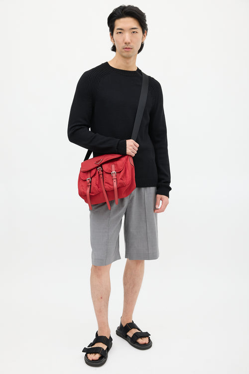 Prada Red & Black Nylon Messenger Bag