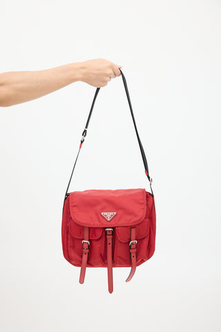 Prada Red & Black Nylon Messenger Bag