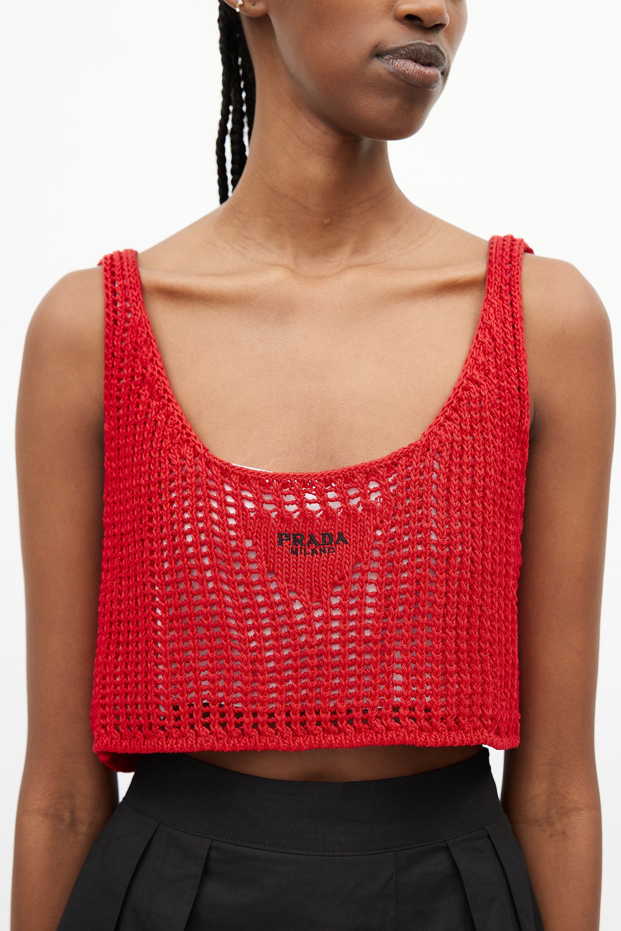 Red Ricrac-trim gingham-cotton shirt, Prada