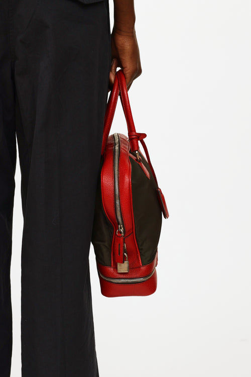 Prada Green & Red Nylon Bowler Bag