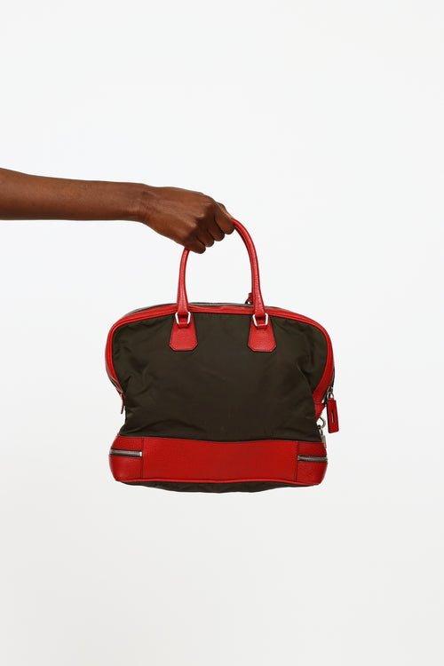 Prada Green & Red Nylon Bowler Bag