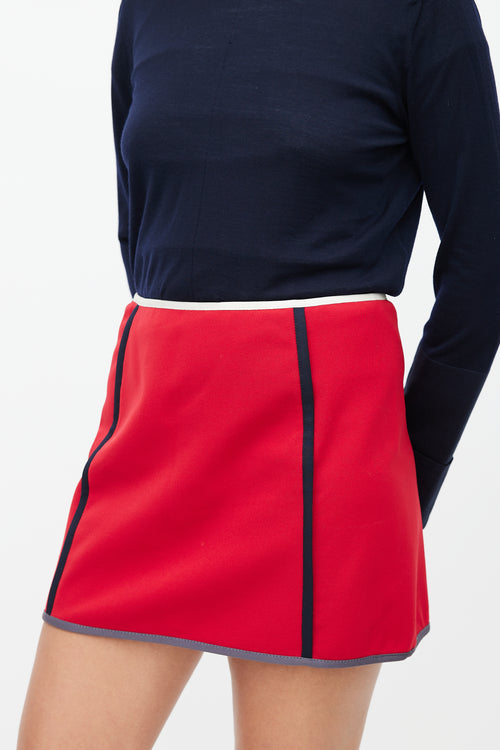 Prada Red & Multicolour Trim Skirt