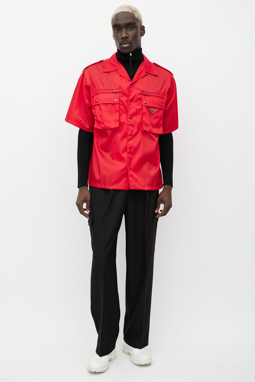 Prada Red Nylon Snap Button Shirt