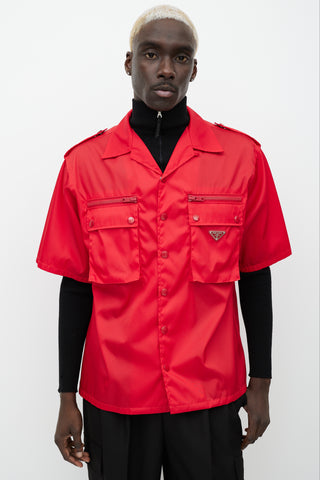 Prada Red Nylon Snap Button Shirt