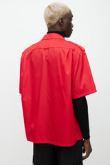 Prada Red Nylon Snap Button Shirt