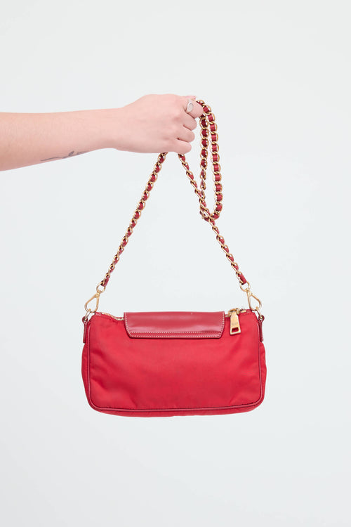 Saffiano Leather Tessuto Chain Bag