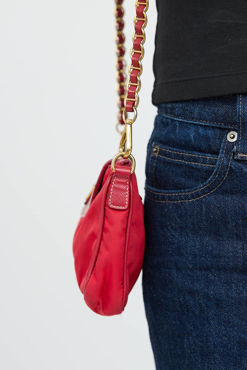 Saffiano Leather Tessuto Chain Bag