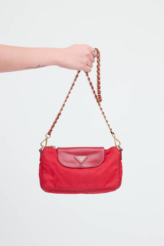 Saffiano Leather Tessuto Chain Bag