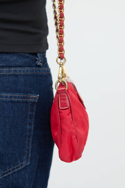 Saffiano Leather Tessuto Chain Bag