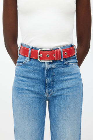 Prada Red & Silver Buckle Leather Belt