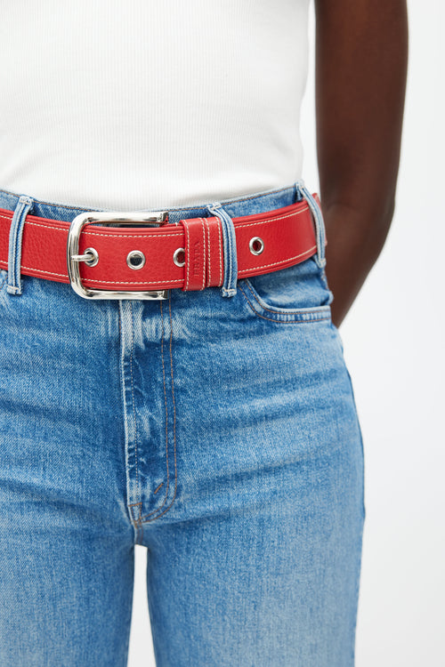 Prada Red & Silver Buckle Leather Belt