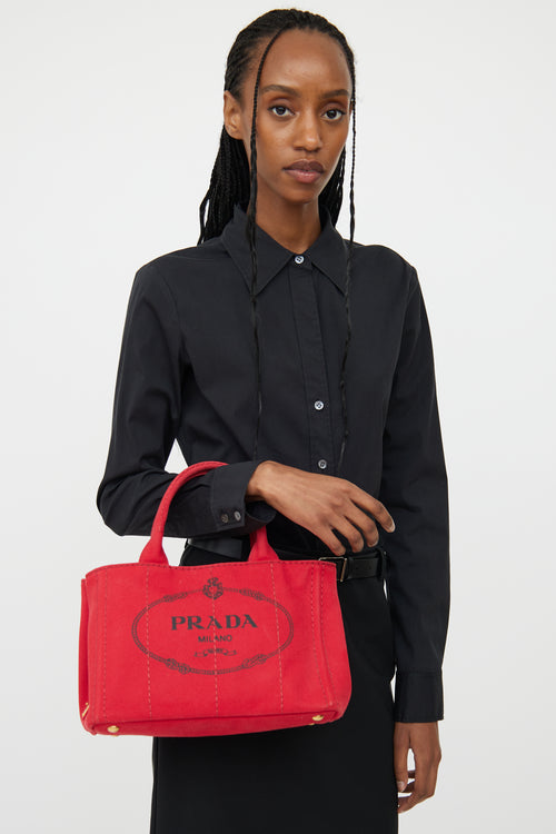 Prada Red Canapa Canvas Crossbody Bag