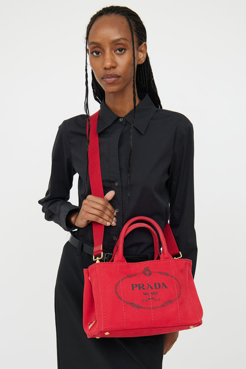 Prada Red Canapa Canvas Crossbody Bag