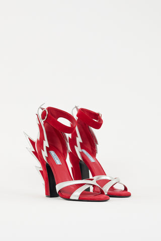 Prada Red Suede & Silver Leather Flame Heel