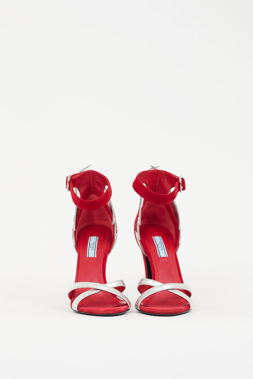 Prada Red Suede & Silver Leather Flame Heel