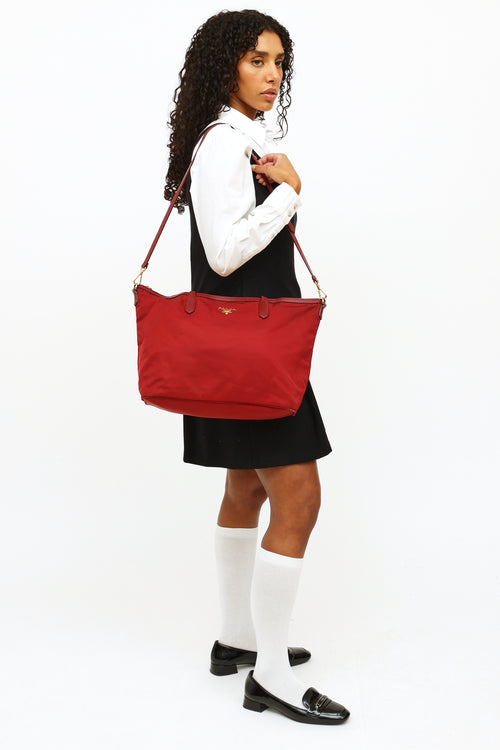 Prada Red Tussuto Nylon Tote Bag