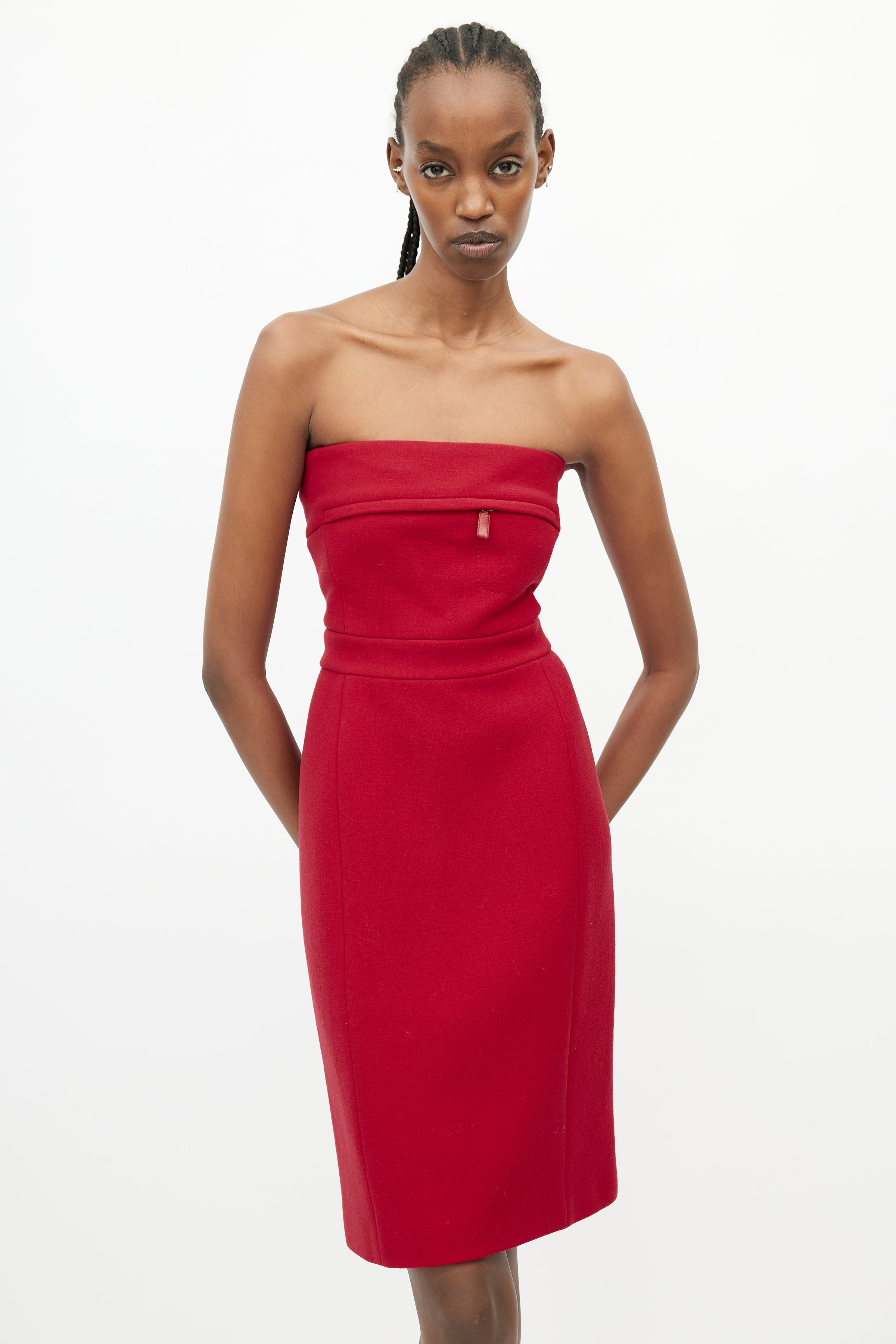 Prada // Red Wool Strapless Dress VSP Consignment Prada // Red Wool Strapless Dress VSP Consignment