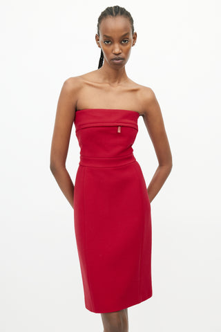 Prada Red Wool Strapless Dress