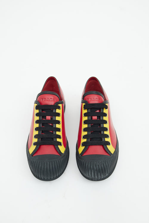 Prada Red & Yellow Lace Up Sneaker