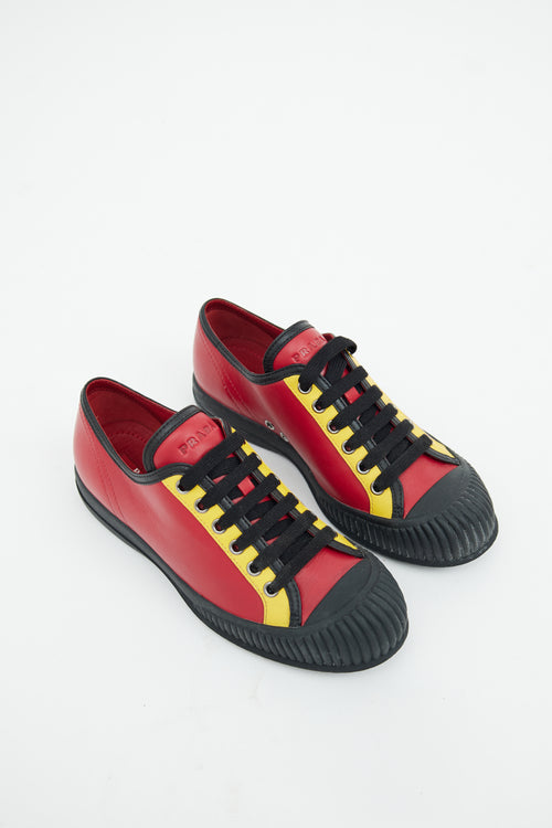 Prada Red & Yellow Lace Up Sneaker