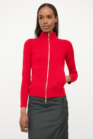 Prada Red Zip Long Sleeve Jacket