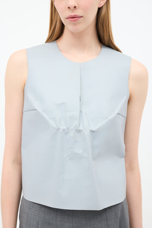 Prada SS 1999 Blue Faux Leather Ruched Blouse