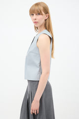 Prada SS 1999 Blue Faux Leather Ruched Blouse