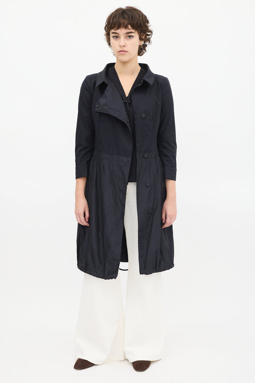 SS 2009 Navy Cotton & Silk Asymmetrical Button Up Coat