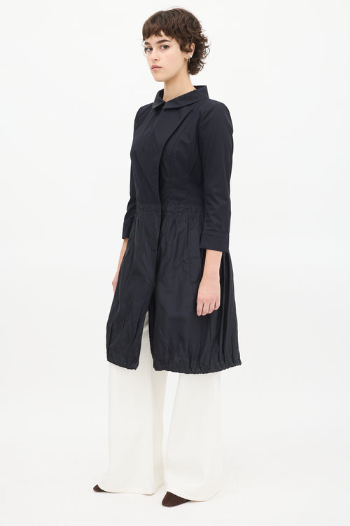 Prada SS 2009 Navy Cotton & Silk Asymmetrical Button Up Coat