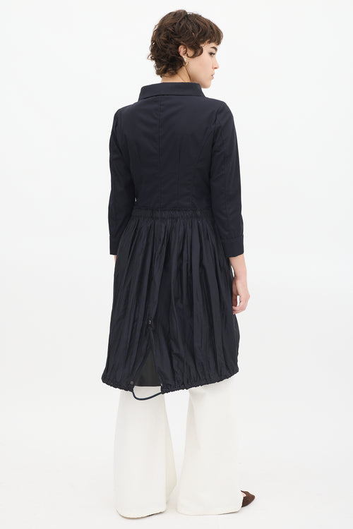 Prada SS 2009 Navy Cotton & Silk Asymmetrical Button Up Coat